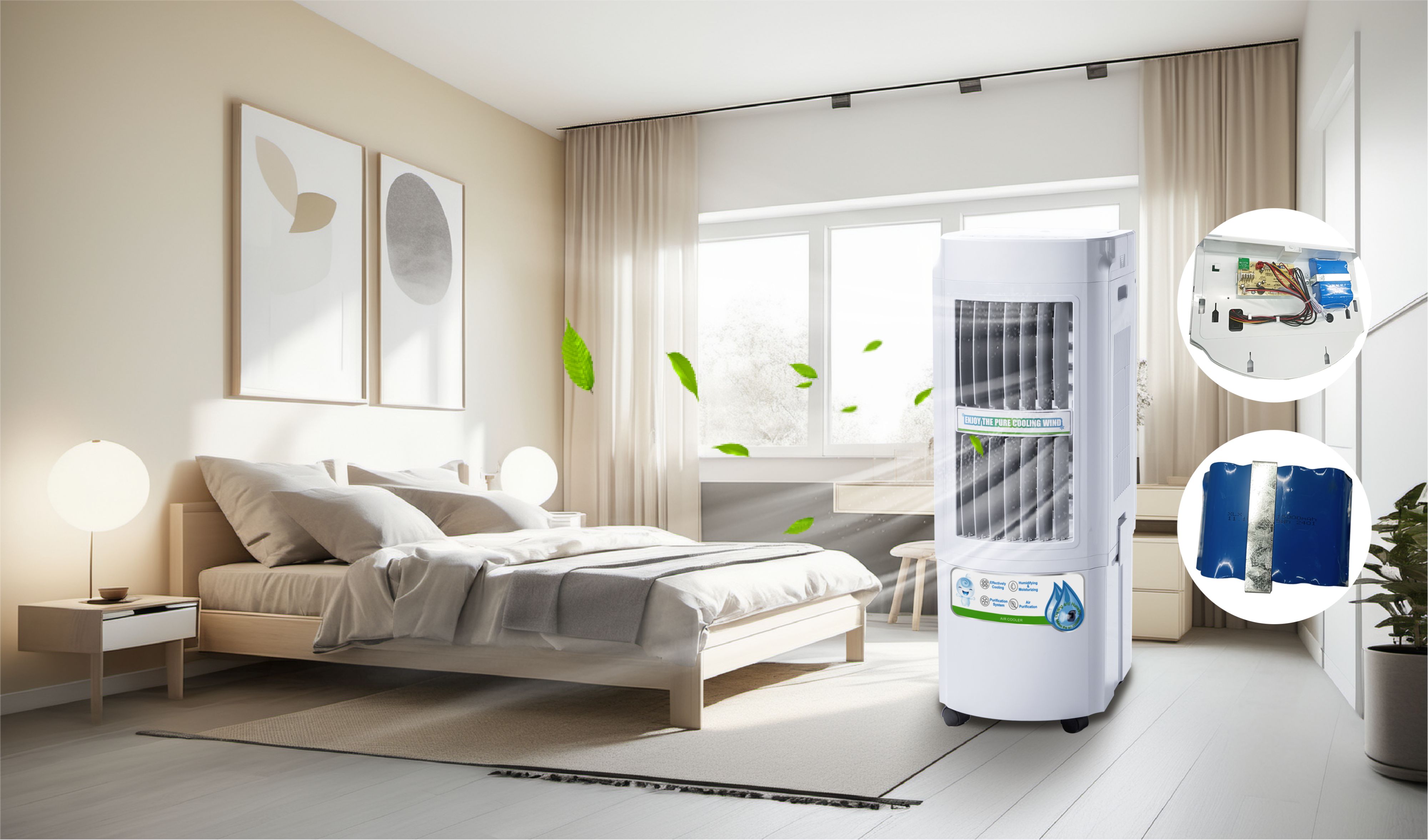 Hot-selling DC rechargeable air cooler with inserted 21700 lithium battery